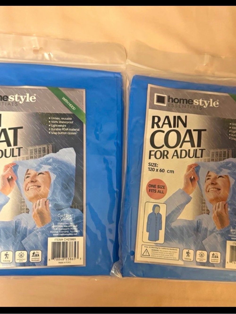 Homestyle Essentials Adult Rain Coat, Blue PVC, Unisex One Size pack of 2